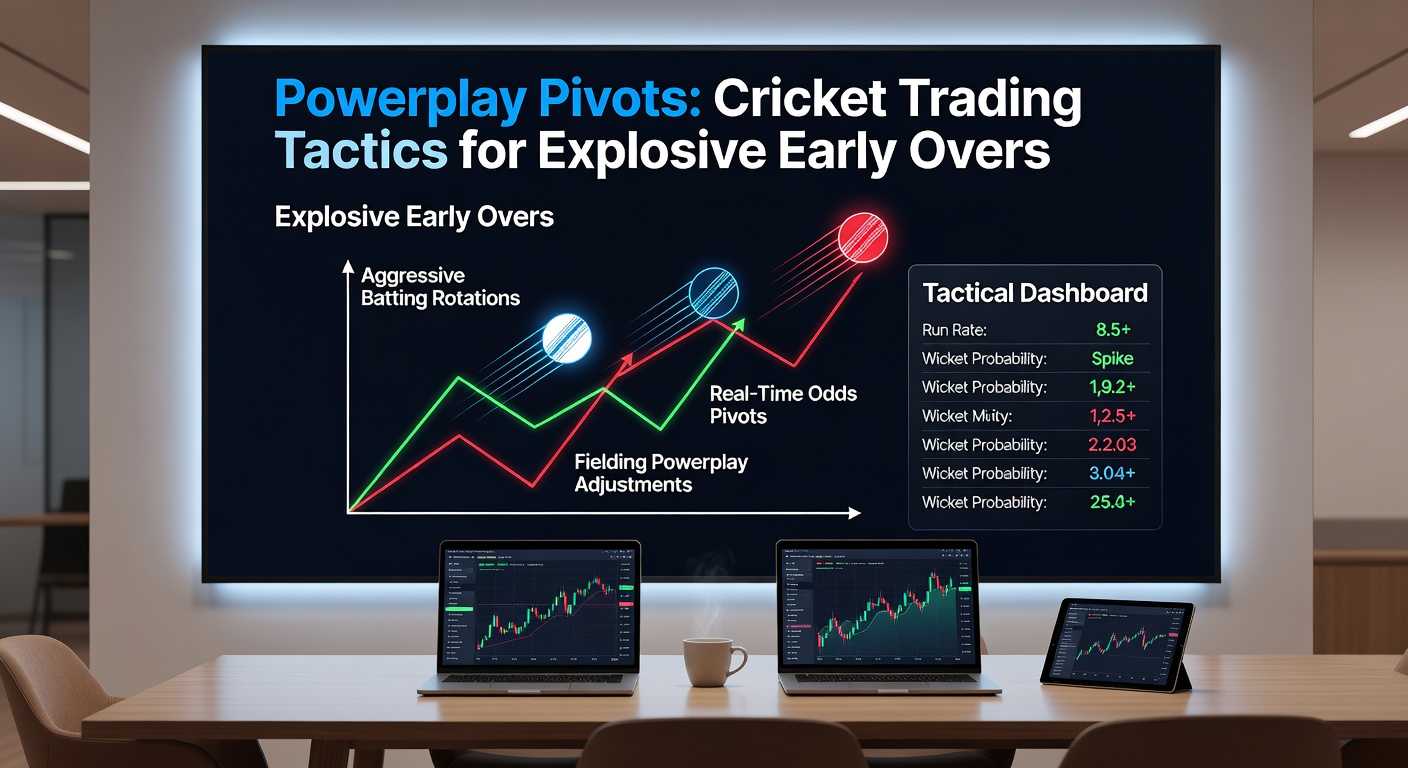 Traders executing powerplay pivots on betting exchange graphs showing sharp odds movements during explosive overs